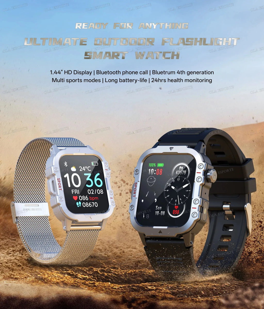 2026 Military-Grade Smartwatch – GPS, Flashlight, 3ATM Waterproof, Bluetooth Call, 100+ Sports Modes