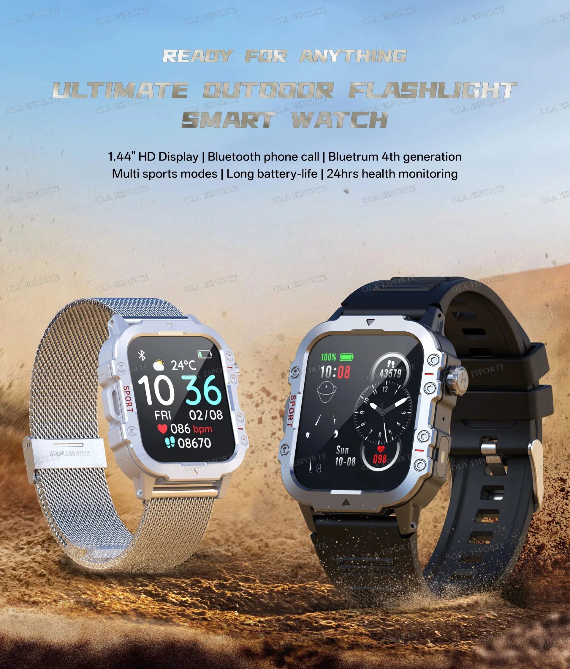 2026 Military-Grade Smartwatch – GPS, Flashlight, 3ATM Waterproof, Bluetooth Call, 100+ Sports Modes