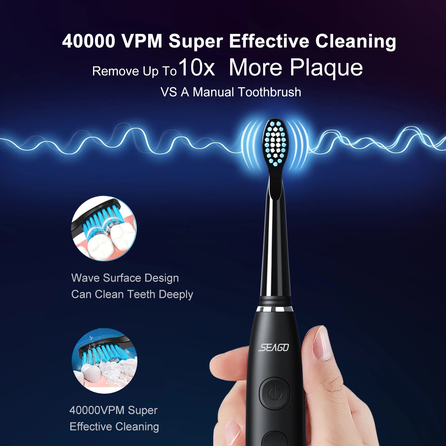 SEAGO™ UltraClean Sonic Electric Toothbrush Set