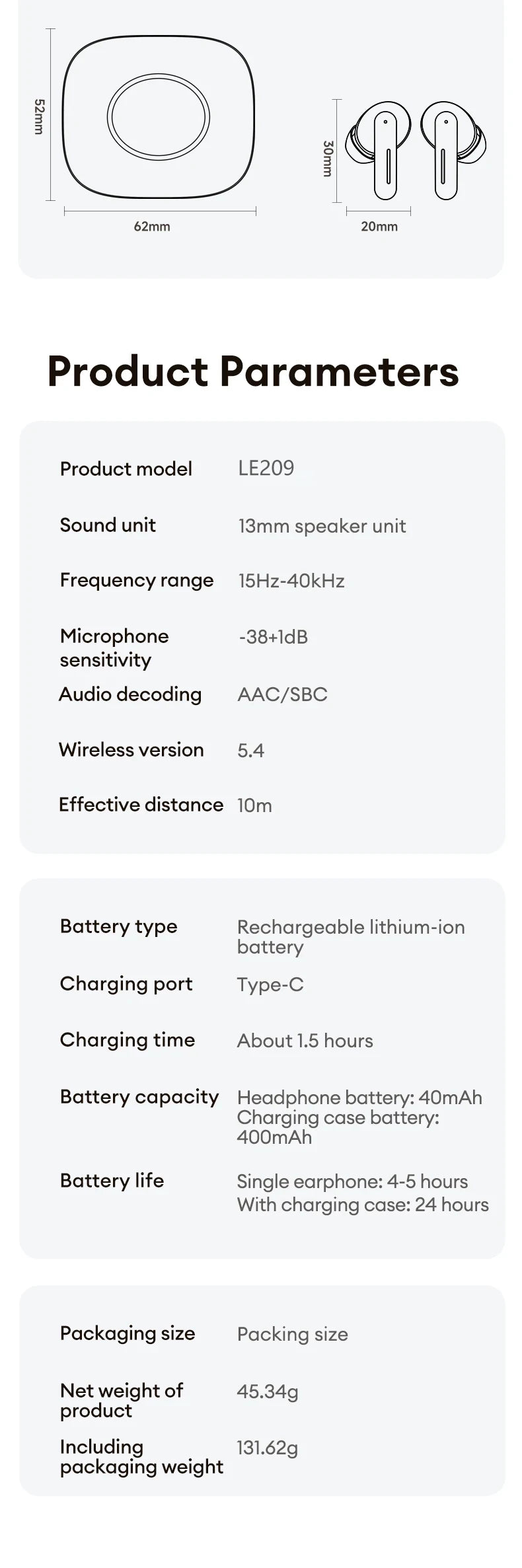 LENOVO™ LE209 Wireless Bluetooth HD Call Gaming Earphones