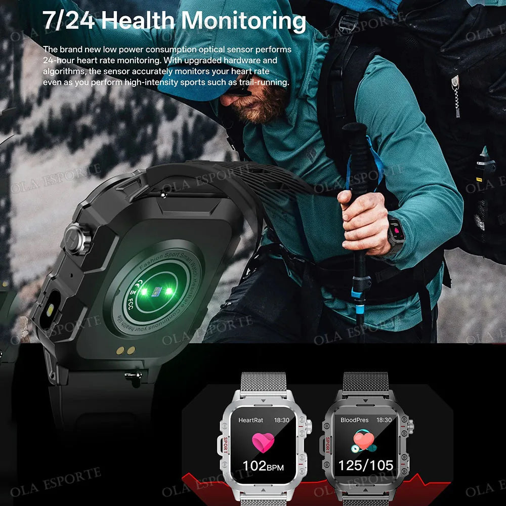 2026 Military-Grade Smartwatch – GPS, Flashlight, 3ATM Waterproof, Bluetooth Call, 100+ Sports Modes