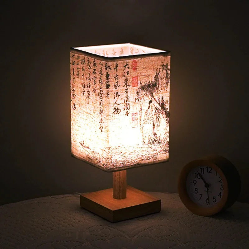 AURASTEL™ ZenGlow Fabric Square Bedside Lamp