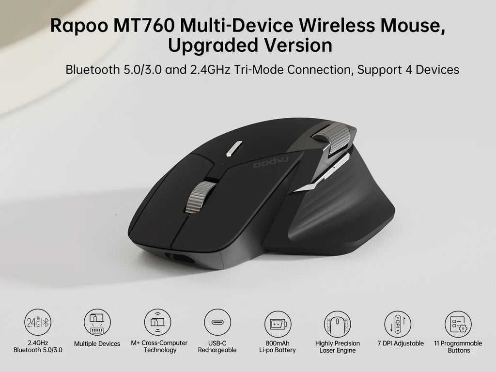 RAPOO™ MT760 Multi-Device Ergonomic Wireless Mouse