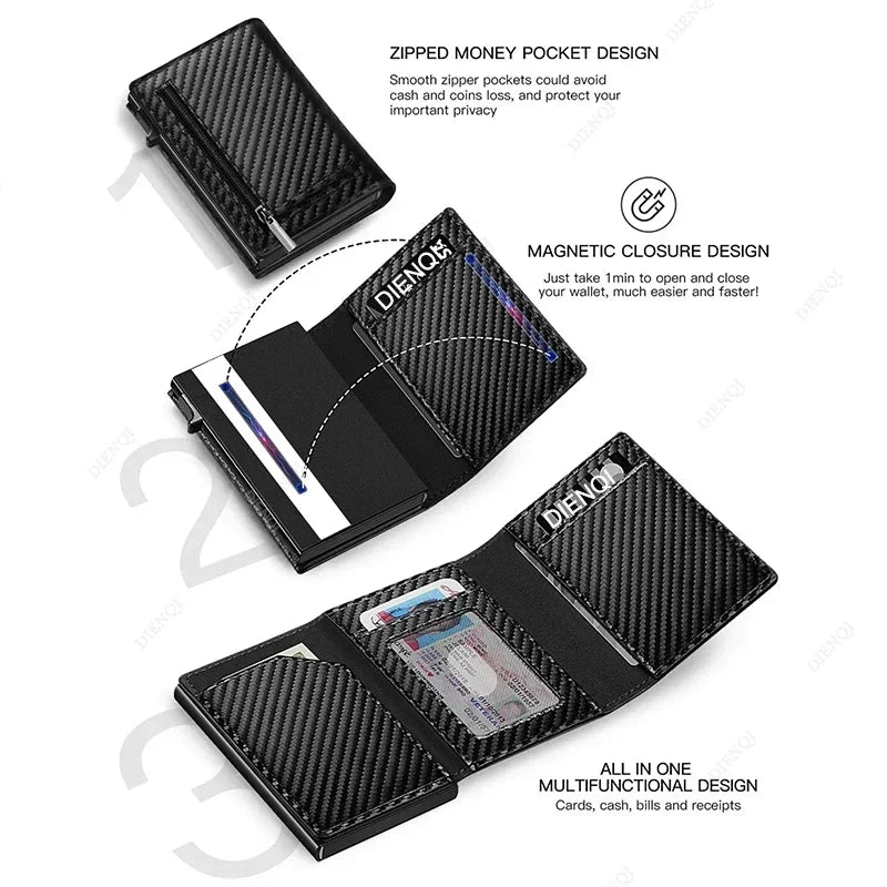 AURION™ Carbon Fiber RFID Slim Card & Coin Wallet for Men