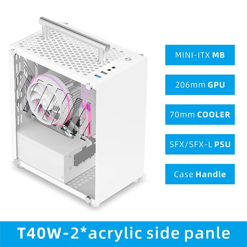 METALFISH™ T40 Mini ITX 7L Compact Gaming Case