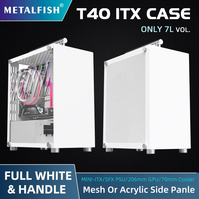 METALFISH™ T40 Mini ITX 7L Compact Gaming Case