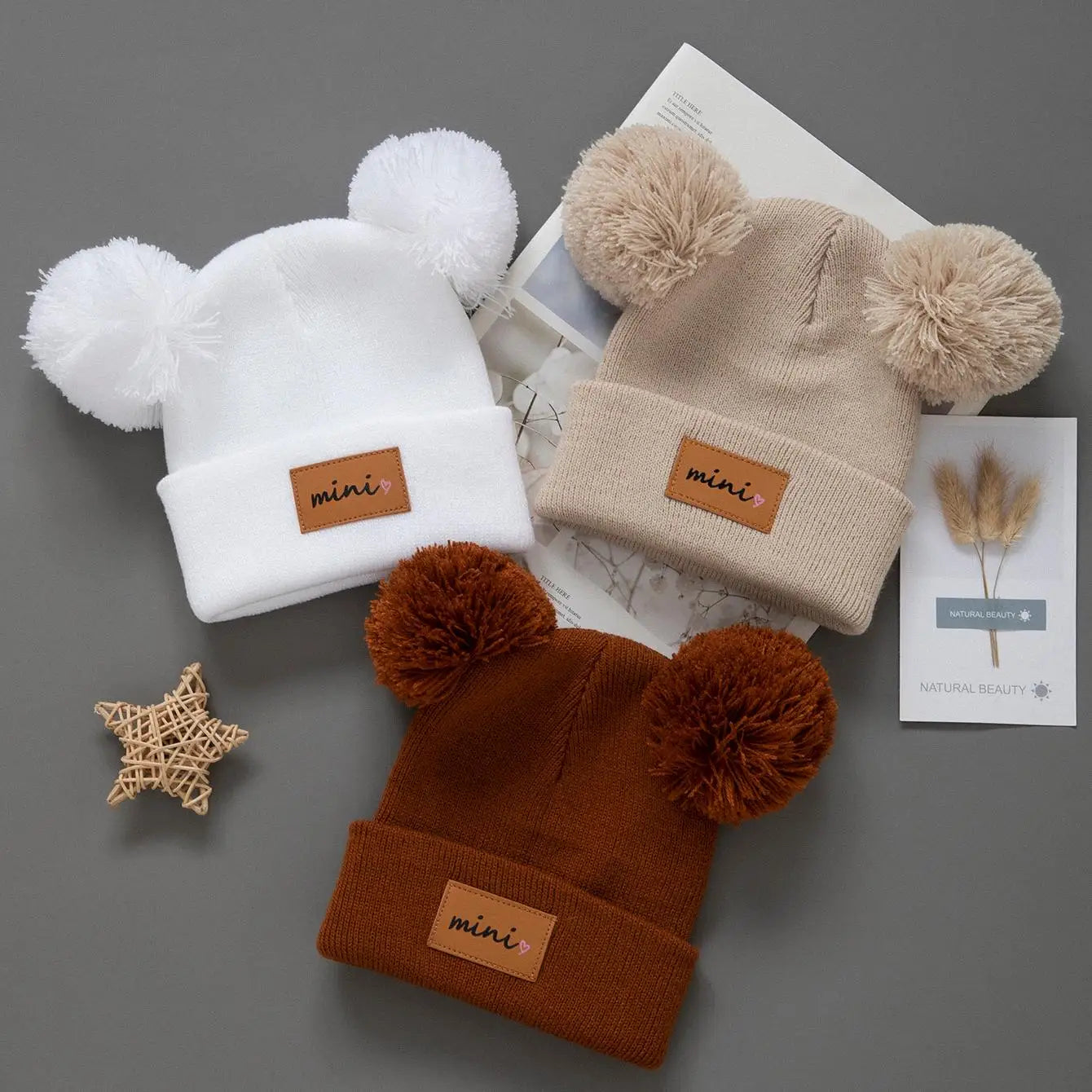 SoftNest™ 3Pcs Baby Knitted Winter Beanie Set