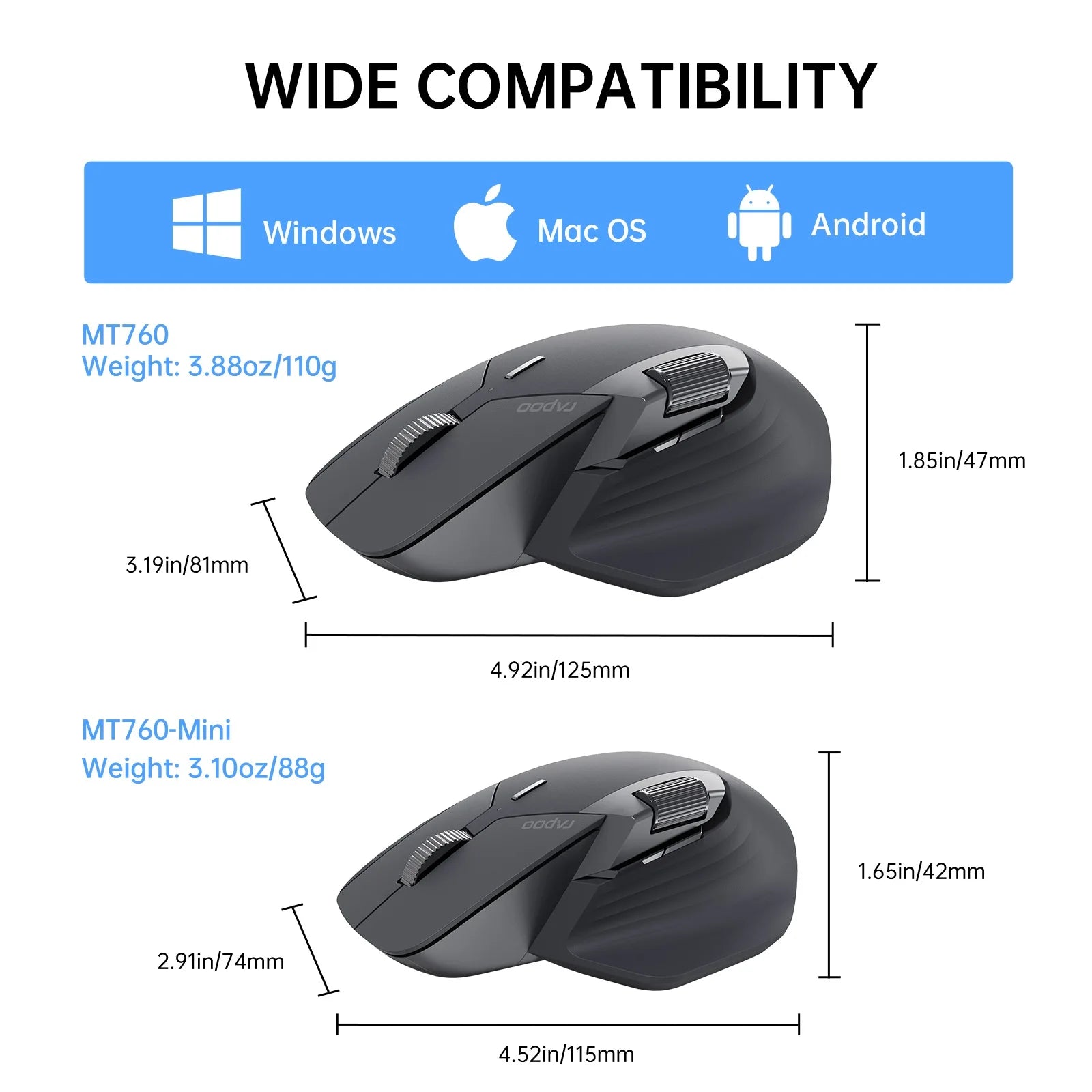 RAPOO™ MT760 Multi-Device Ergonomic Wireless Mouse