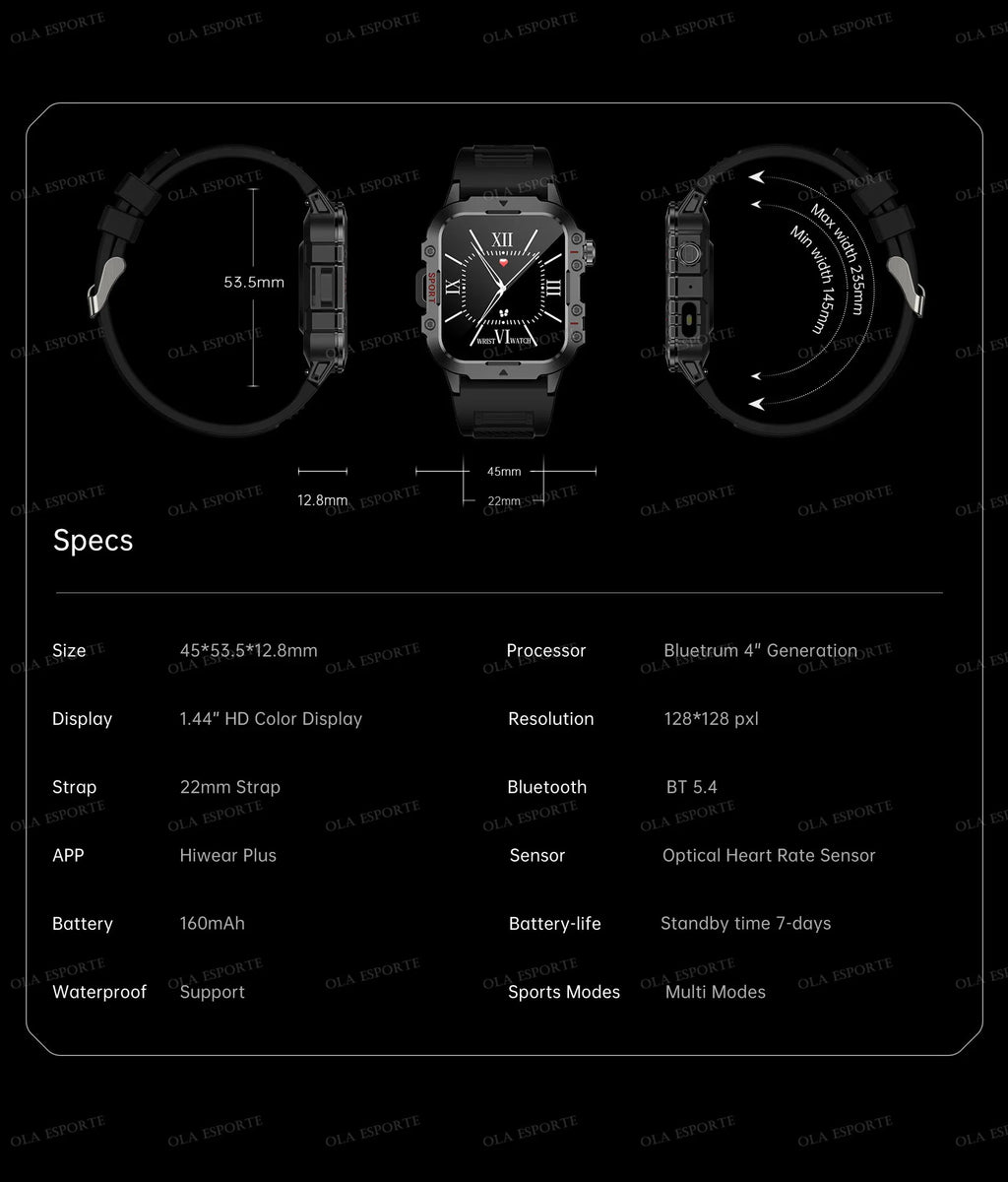 2026 Military-Grade Smartwatch – GPS, Flashlight, 3ATM Waterproof, Bluetooth Call, 100+ Sports Modes