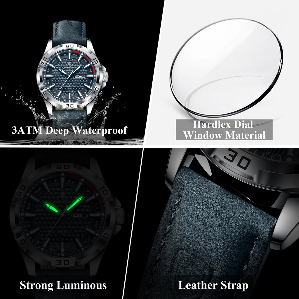POEDAGAR™ Original Luxury Quartz Sport Leather Men’s Watch