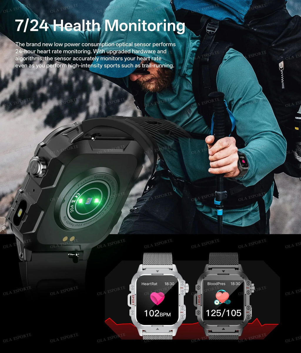 2026 Military-Grade Smartwatch – GPS, Flashlight, 3ATM Waterproof, Bluetooth Call, 100+ Sports Modes