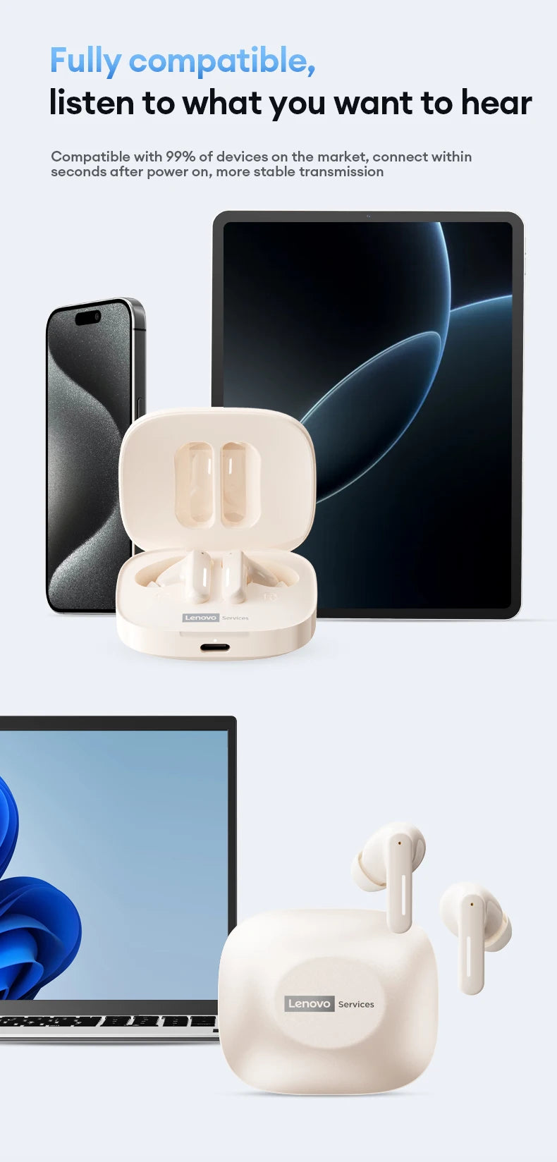 LENOVO™ LE209 Wireless Bluetooth HD Call Gaming Earphones