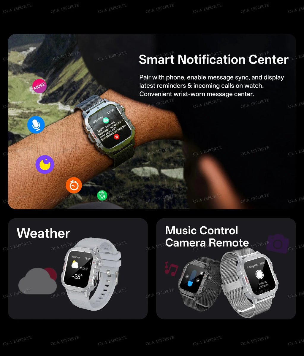 2026 Military-Grade Smartwatch – GPS, Flashlight, 3ATM Waterproof, Bluetooth Call, 100+ Sports Modes
