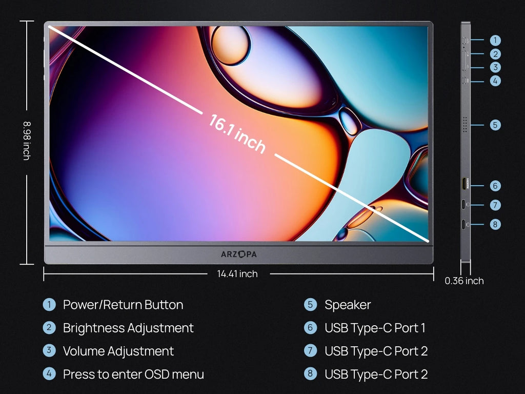 ARZOPA™ Z3FC 16.1” 2.5K 180Hz Portable Gaming Monitor