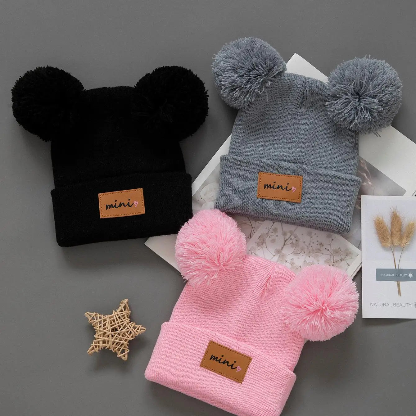 SoftNest™ 3Pcs Baby Knitted Winter Beanie Set