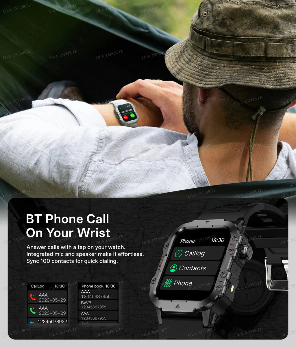 2026 Military-Grade Smartwatch – GPS, Flashlight, 3ATM Waterproof, Bluetooth Call, 100+ Sports Modes
