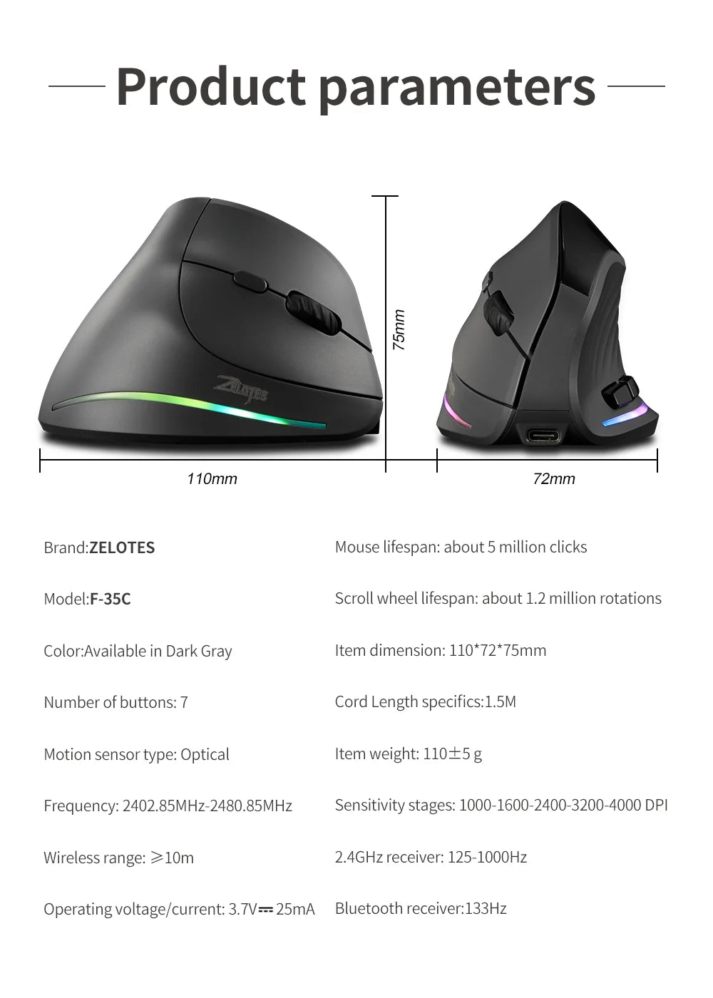 ERGOVA™ F35 Vertical Wireless Ergonomic Mouse