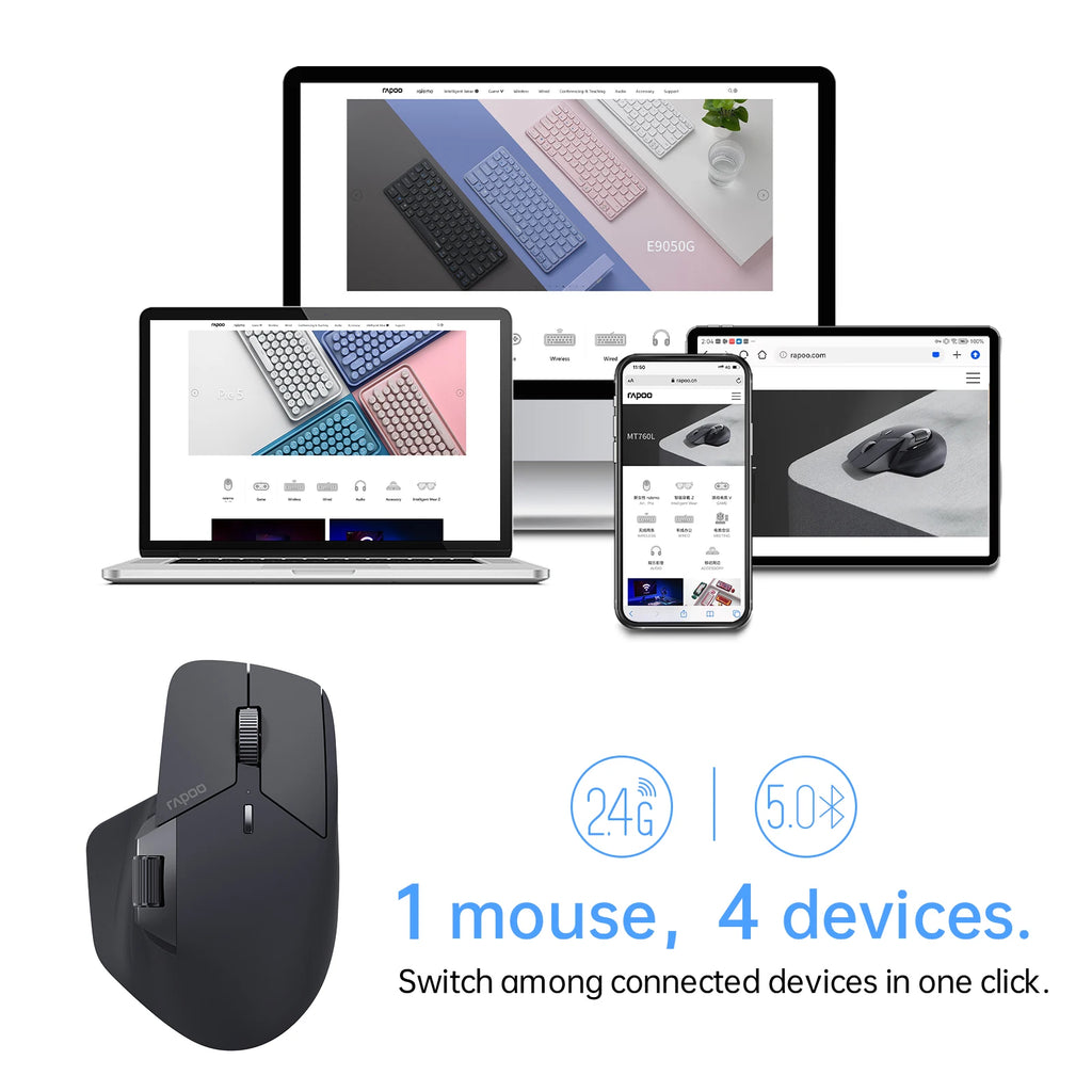 RAPOO™ MT760 Multi-Device Ergonomic Wireless Mouse