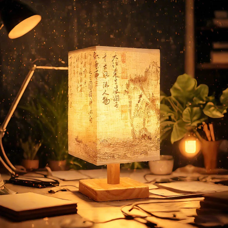 AURASTEL™ ZenGlow Fabric Square Bedside Lamp