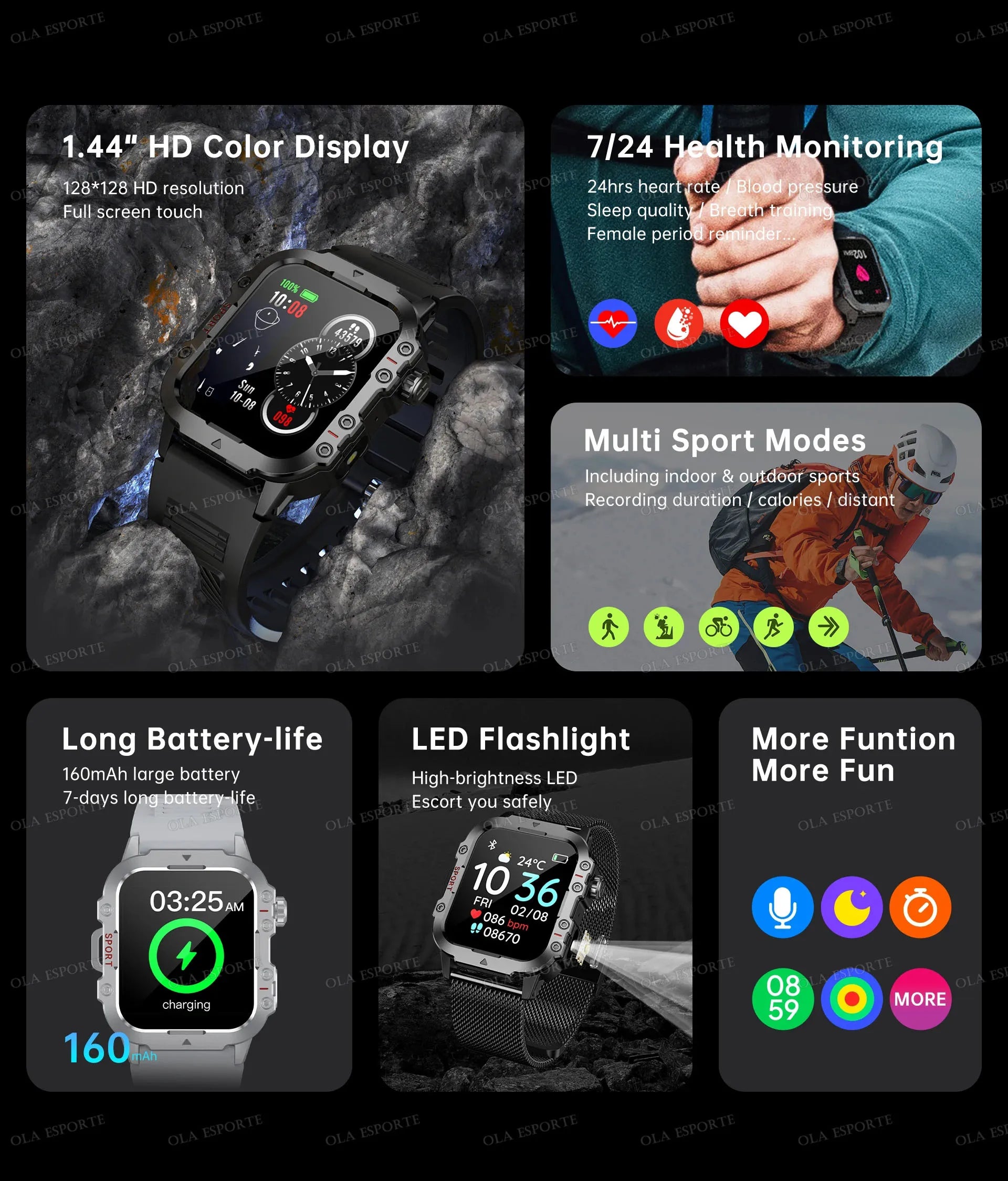 2026 Military-Grade Smartwatch – GPS, Flashlight, 3ATM Waterproof, Bluetooth Call, 100+ Sports Modes