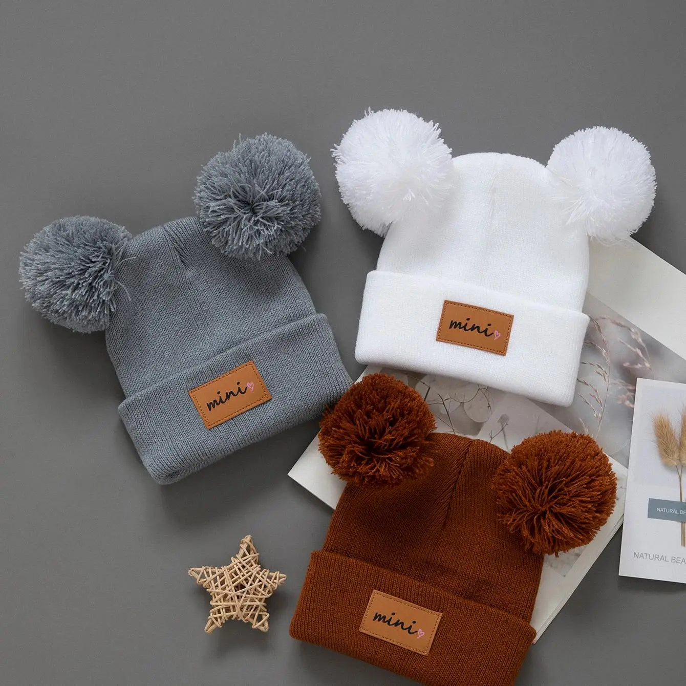 SoftNest™ 3Pcs Baby Knitted Winter Beanie Set