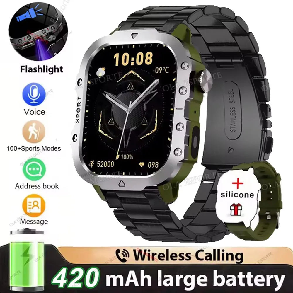 2026 Military-Grade Smartwatch – GPS, Flashlight, 3ATM Waterproof, Bluetooth Call, 100+ Sports Modes
