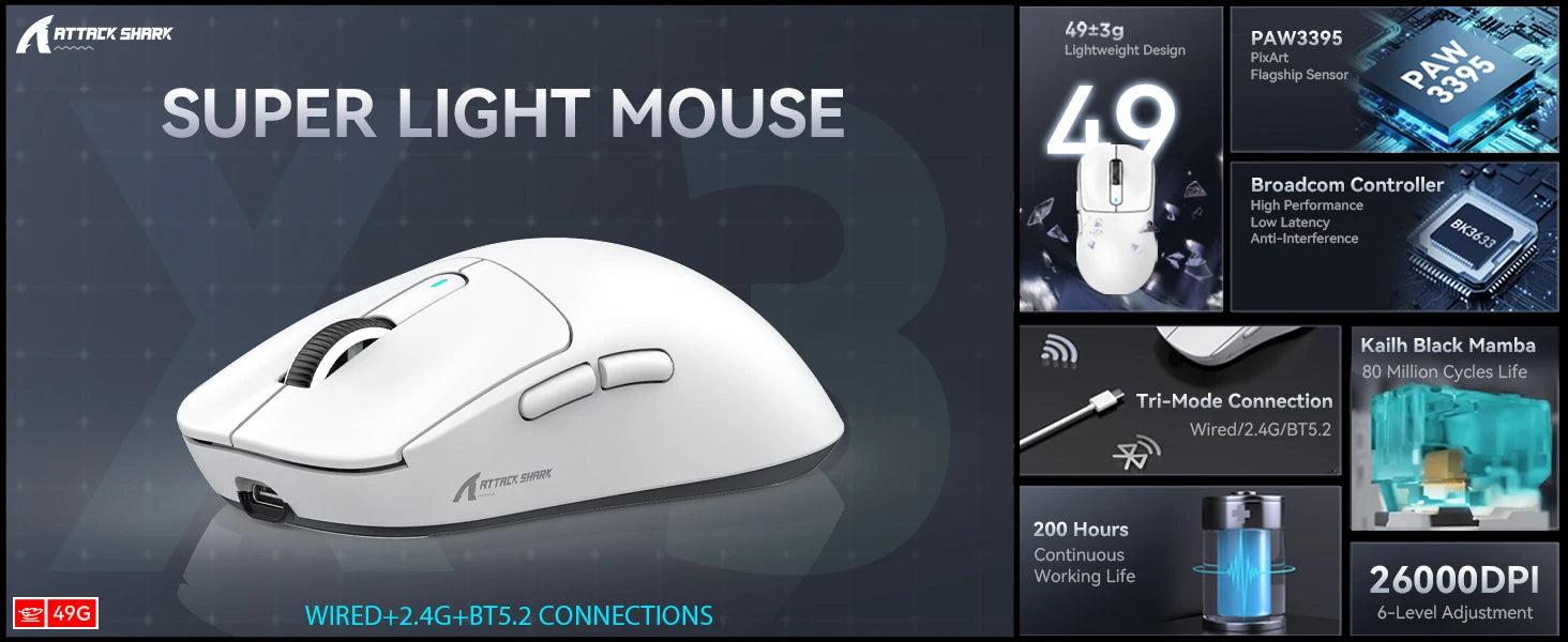 ATTACK SHARK™ X3 UltraLight Pro Gaming Mouse