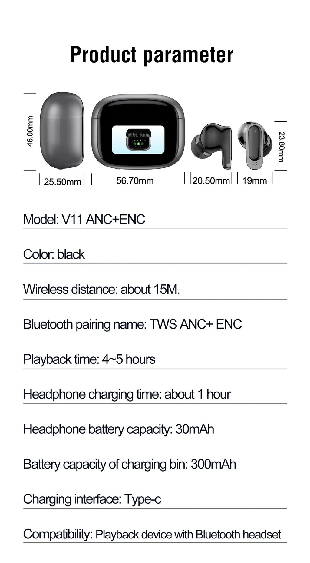 NOVALYX™ Ultra V11 Smart Touch ANC Wireless Earbuds