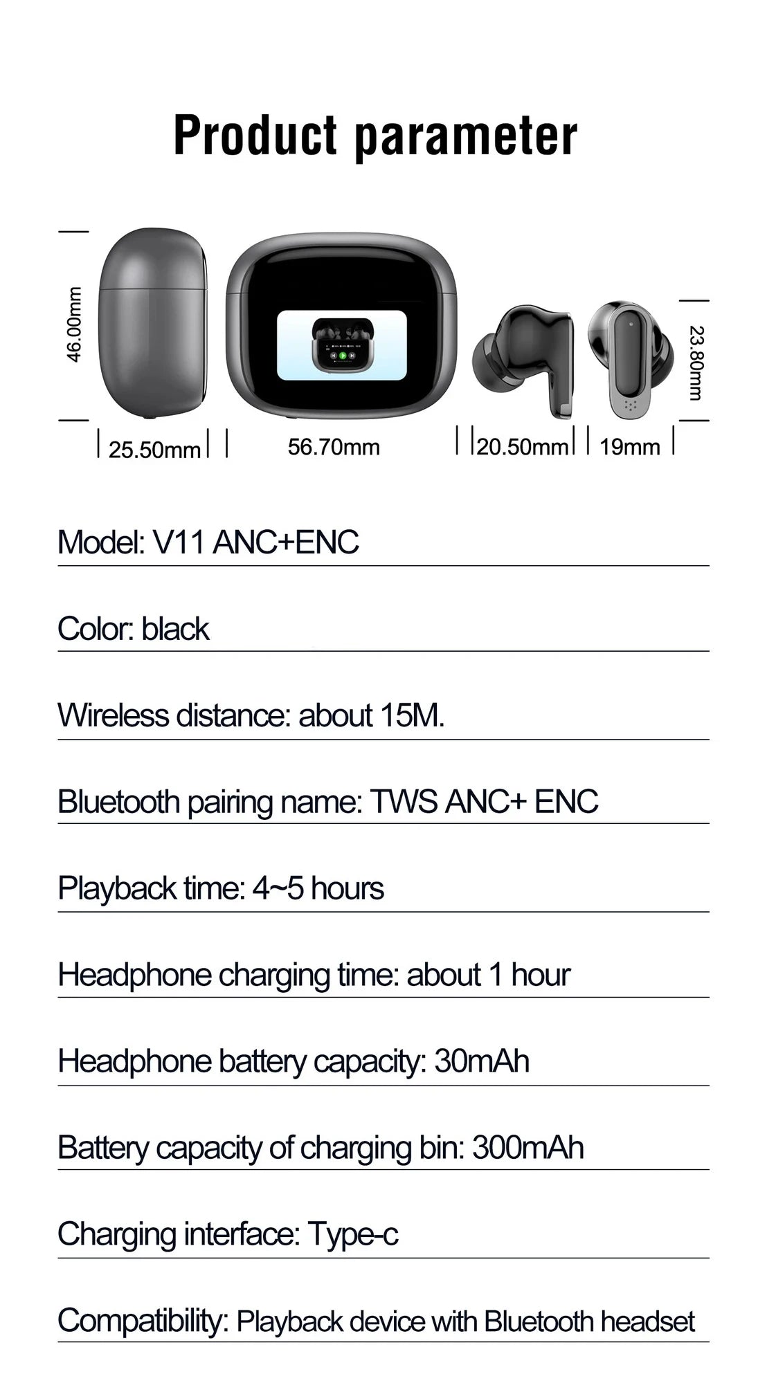 NOVALYX™ Ultra V11 Smart Touch ANC Wireless Earbuds