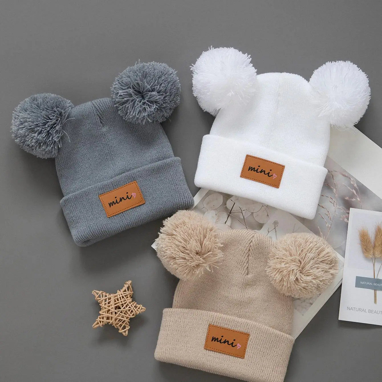 SoftNest™ 3Pcs Baby Knitted Winter Beanie Set