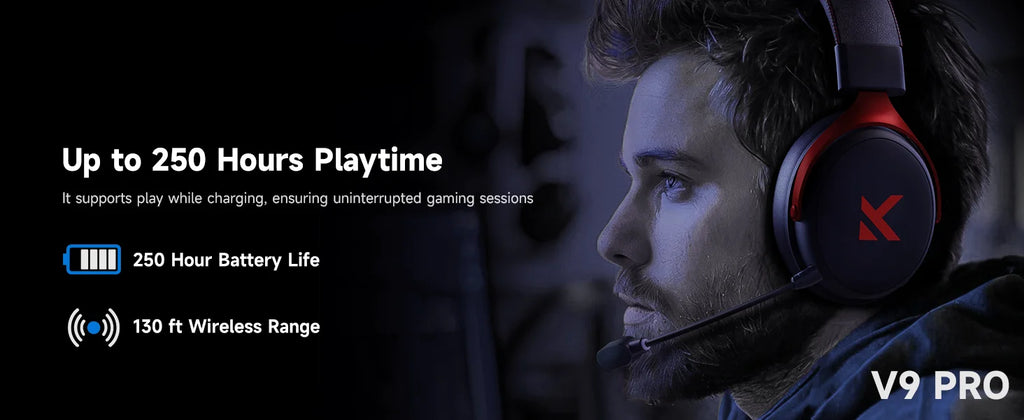 MCHOSE V9 Pro Wireless Gaming Headset – 7.1 Surround, Noise-Canceling Mic, Low Latency, Lightweight for PS5, PC & Switch