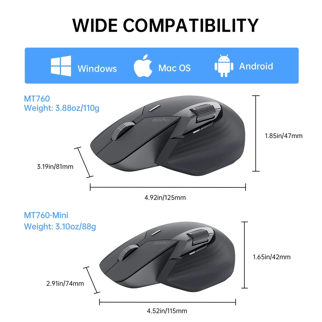 RAPOO™ MT760 Multi-Device Ergonomic Wireless Mouse